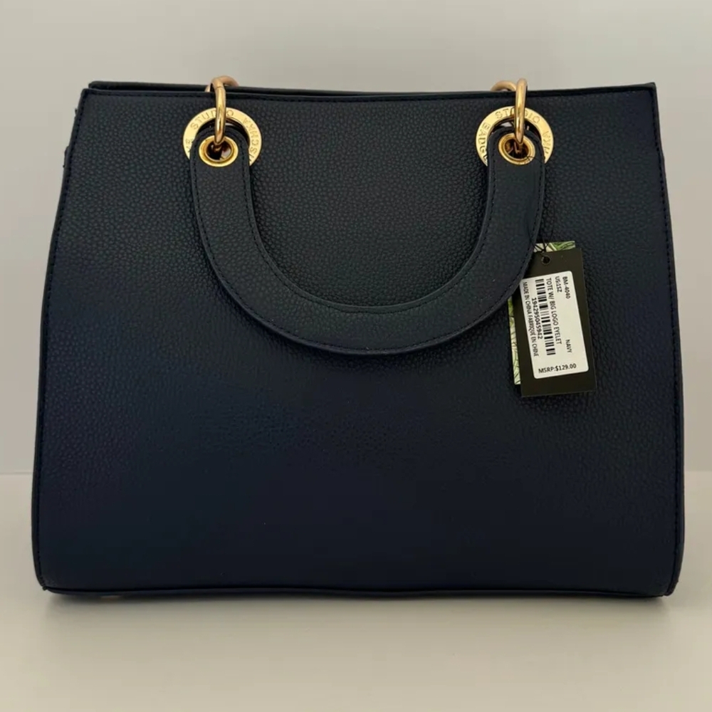 Black Designer Handbag with Gold Accents - Picture 4 of 4